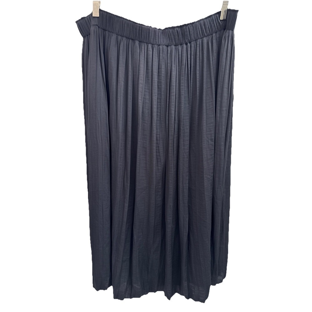 GAP Pleated Skirt Midi Black Lined‎ Women XL  Tall Elastic Waist Comfort Career